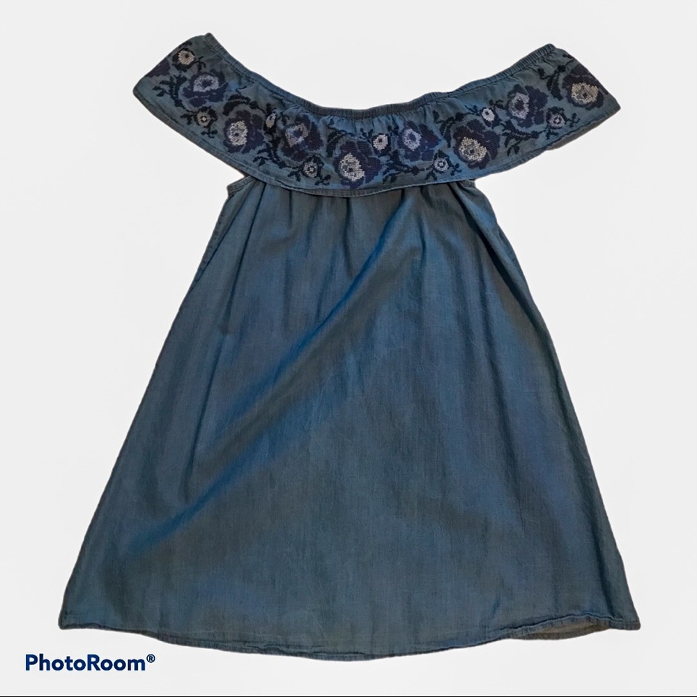 Arizona Jean Off the Shoulder Denim Dress Embroidered